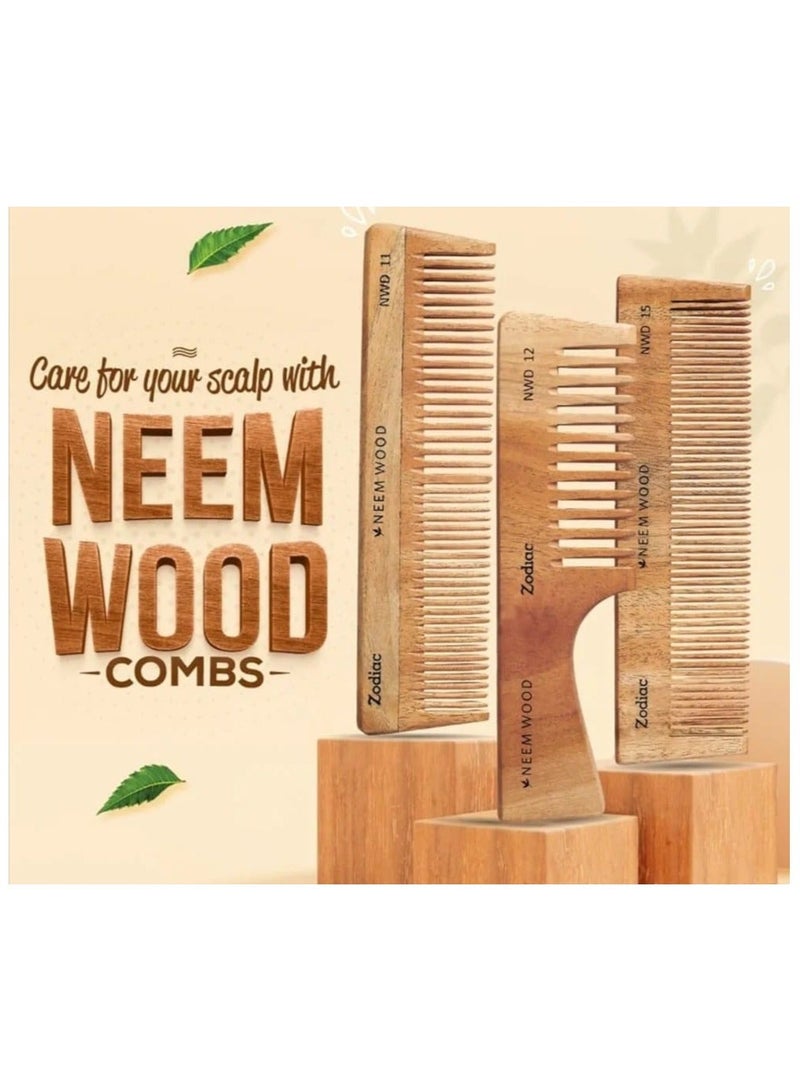 Zodiac Neem Wood Hair Comb for Hair Growth, Dandruff Control & Reduced Hair Fall | Wide & Thin Teeth NWD 11 - Image 4